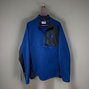 Spyder Pullover Mens XXL Blue Black 1/2 Zip Sweater Knit Jacket Sweatshirt